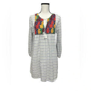 J Crew Embroidered Striped Tunic Cover Up Size Small Beachy Boho Cotton